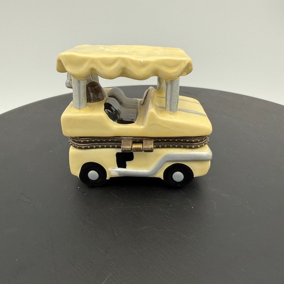 Vintage Golf Cart Ceramic Hinged Trinket Box with Miniature Golf Club Yellow - Picture 2 of 8